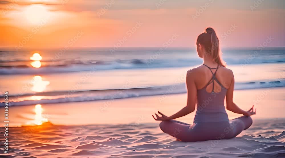 Woman in Lotus Position on Beach at Sunrise Woman in Lotus Position on Beach at Sunrise