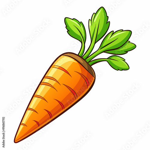 A Single Cartoon Carrot with Green Tops