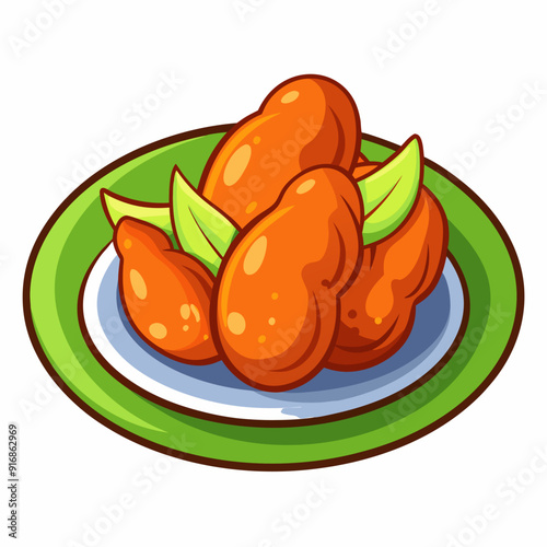Fried Chicken Pieces on a Green Plate with Leaves