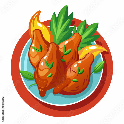 Roasted Chicken Wings with Garnish on a Plate