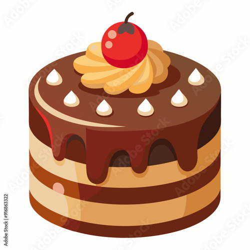 Chocolate Cake with Cherry and Cream Decoration