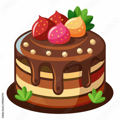Chocolate Cake with Strawberry and Cream Topping