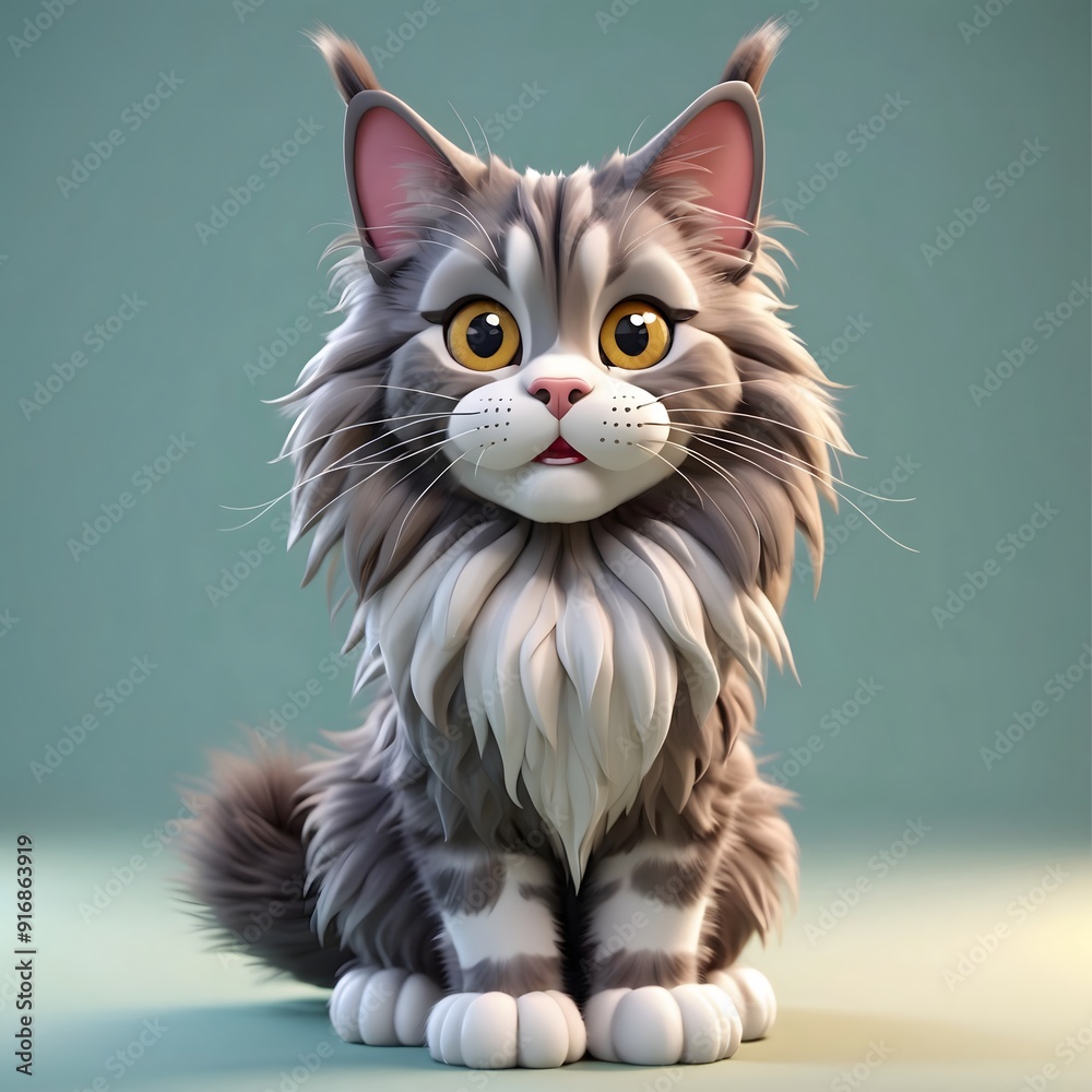 Cute Cartoon Maine Coon Cat Sitting. Cute Cartoon Maine Coon Cat Sitting.