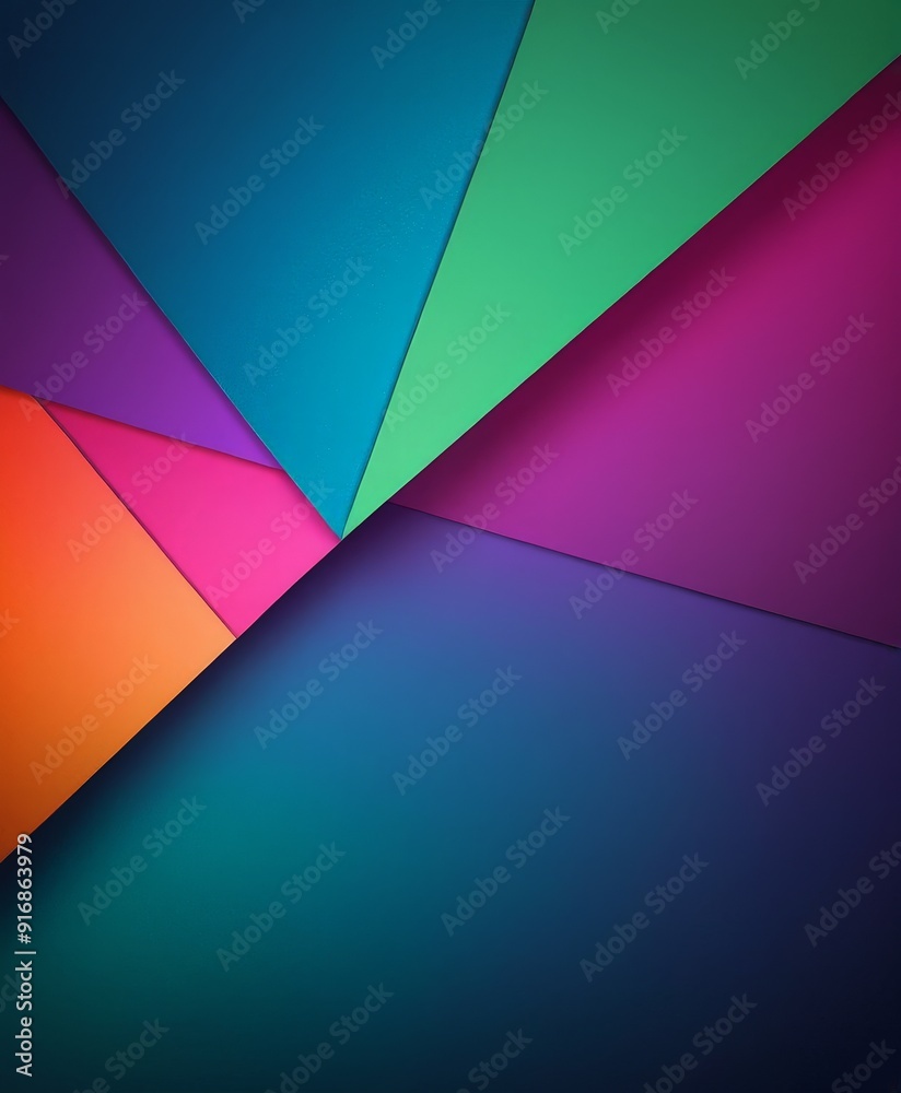 Fototapeta premium vibrant abstract composition overlapping triangular shapes in various colors, including blue, green, purple,