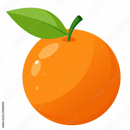 A Single Orange Fruit with a Green Leaf