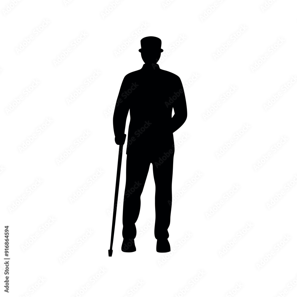 a young man stand with cane vector art illustration, solid color vector, isolated white background a young man stand with cane vector art illustration, solid color vector, isolated white background
