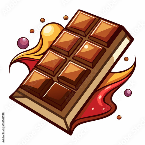 A Chocolate Bar Drizzled With Caramel and Berry Sauce