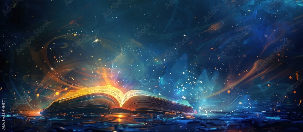 Magical Open Book with Glowing Light Magical Open Book with Glowing Light