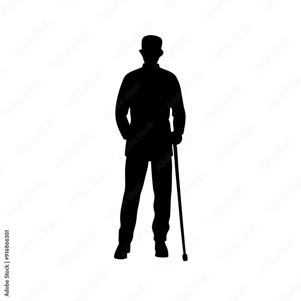 a young man stand with cane vector art illustration, solid color vector, isolated white background a young man stand with cane vector art illustration, solid color vector, isolated white background