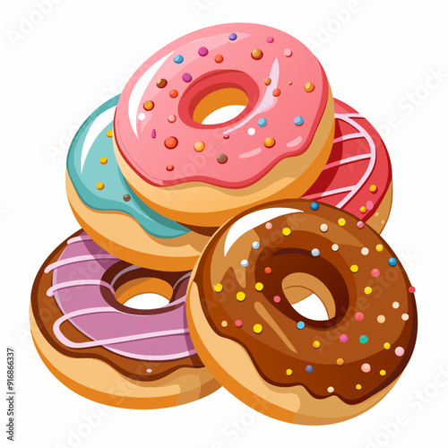 A Stack of Four Colorful Glazed Donuts with Sprinkles