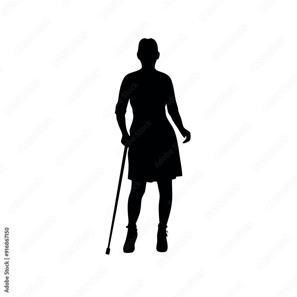 a young lady are standing with cane vector silhouette isolated white background a young lady are standing with cane vector silhouette isolated white background