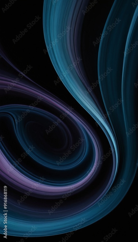 Fototapeta premium digital abstract swirls in shades blue and purple, with gradient effect, against black background.