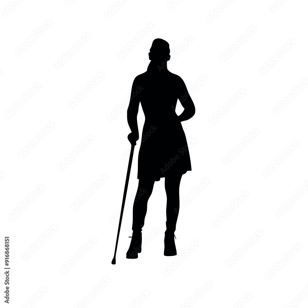 a young lady are standing with cane vector silhouette isolated white background a young lady are standing with cane vector silhouette isolated white background