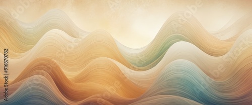 vibrant abstract features wavy lines in warm hues orange, yellow, and green, creating sense movement and
