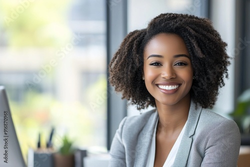 Smiling Businesswoman in Modern Office