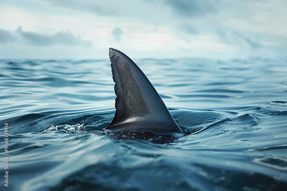 Fototapeta premium Big white shark fin on ocean surface