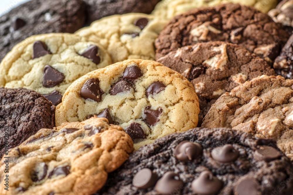 Delightful Assortment of Chocolate Cookies, Each with Distinct Textures and Flavors, Perfect for Food, Dessert, and Baking Themed Projects,National Dessert Day Delightful Assortment of Chocolate Cookies, Each with Distinct Textures and Flavors, Perfect for Food, Dessert, and Baking Themed Projects,National Dessert Day