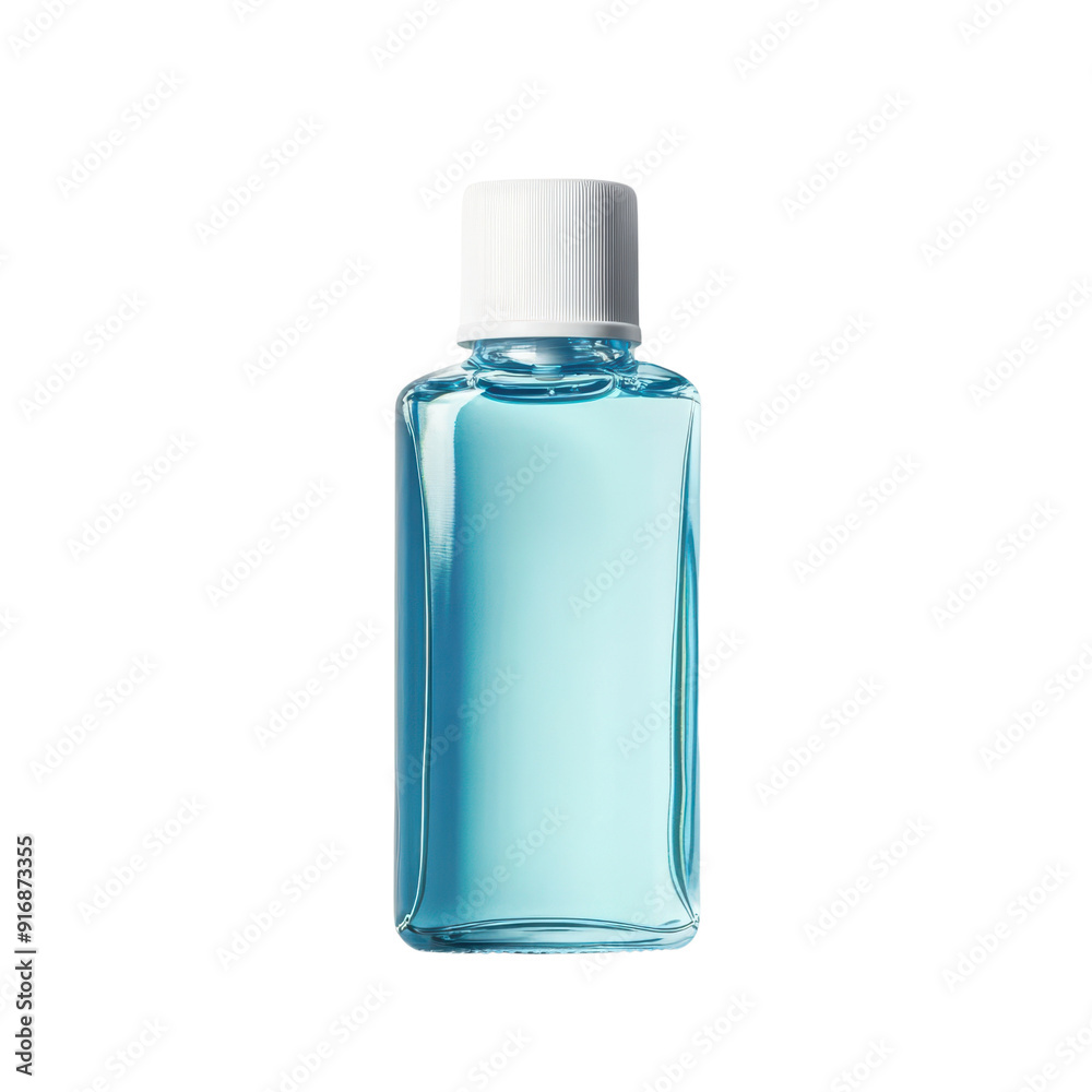 Clear blue liquid in a bottle. Clear blue liquid in a bottle.