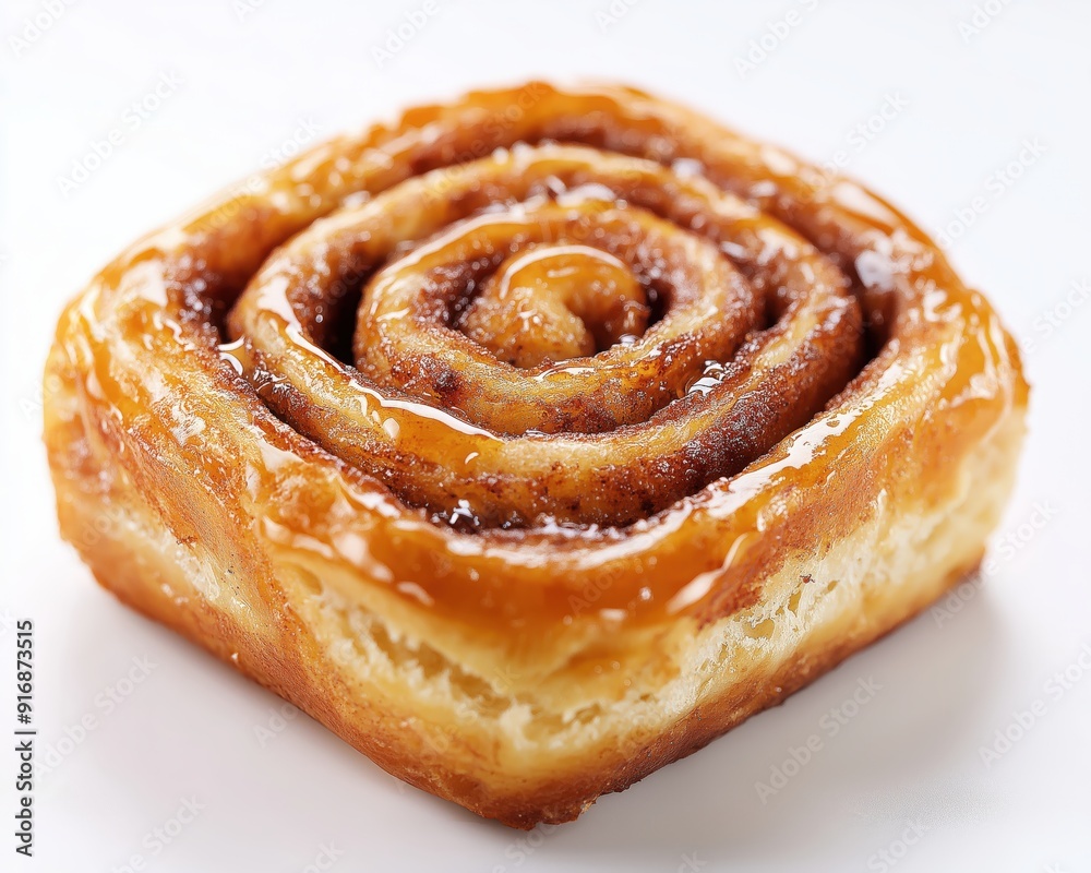 A delicious cinnamon roll with a glossy glaze, showcasing its spiral layers and soft texture. A delicious cinnamon roll with a glossy glaze, showcasing its spiral layers and soft texture.