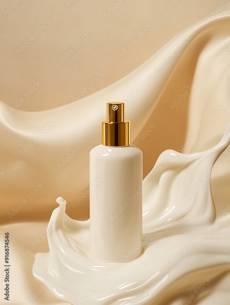 Naklejka premium bottle of cream on cream background