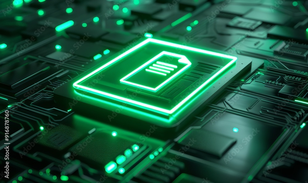Green Word document Technology Concept with document symbol as a neon light. Vibrant colored icon, on a black background with high tech floor Green Word document Technology Concept with document symbol as a neon light. Vibrant colored icon, on a black background with high tech floor