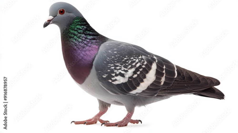A detailed image of a pigeon showcasing its vibrant plumage and distinctive features. A detailed image of a pigeon showcasing its vibrant plumage and distinctive features.