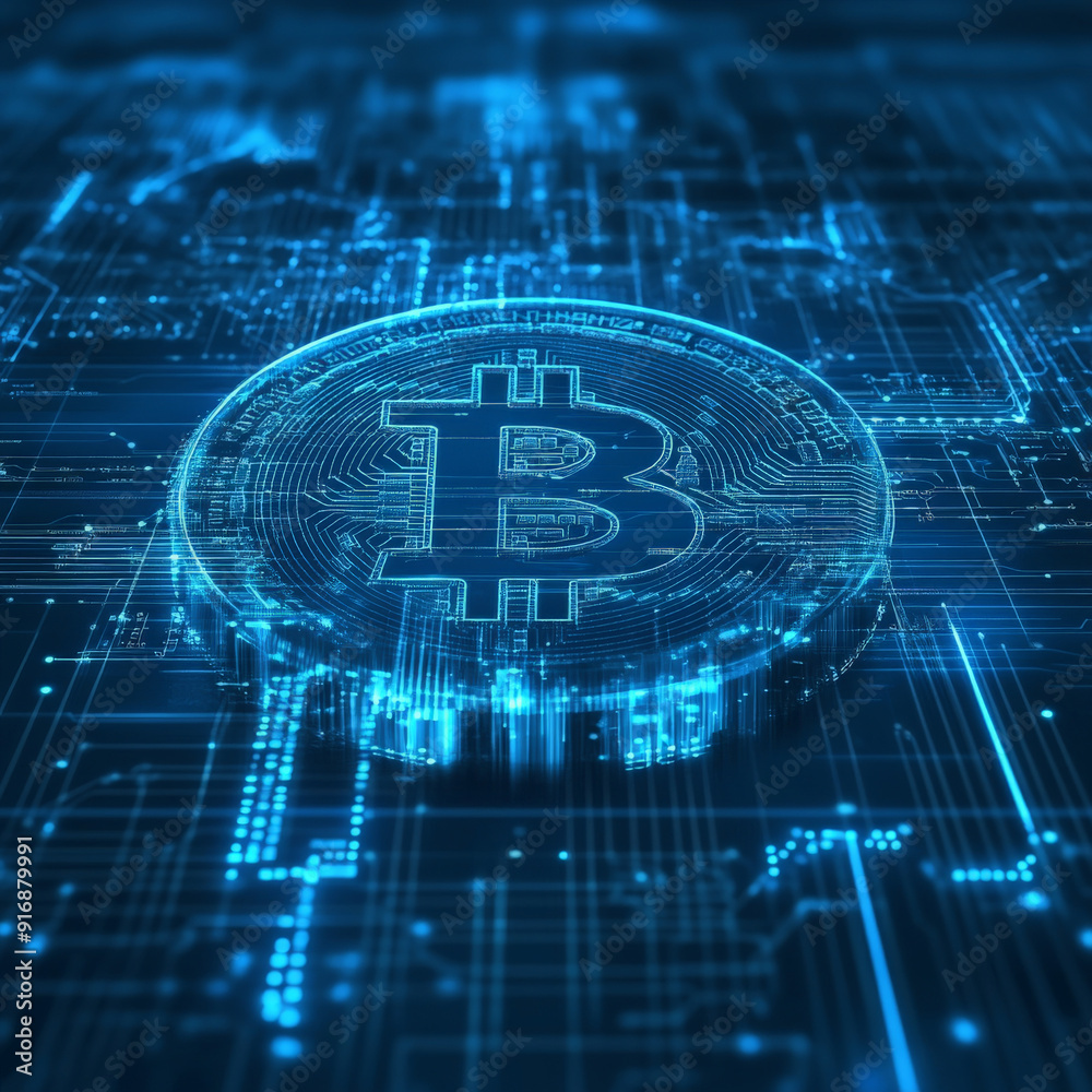 Fototapeta premium Blue Crypto Background: Digital Currency Aesthetic