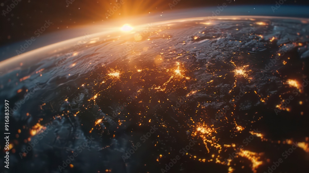 planet earth view from space on the shadow side with the cities light spots planet earth view from space on the shadow side with the cities light spots