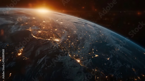 planet earth view from space on the shadow side with the cities light spots