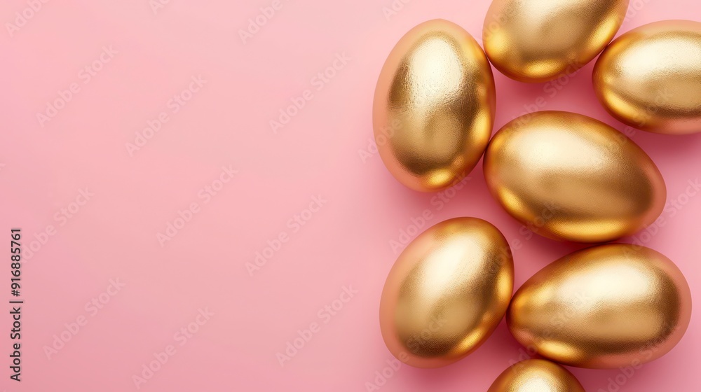 easter golden eggs on pastel pink adorned background easter golden eggs on pastel pink adorned background