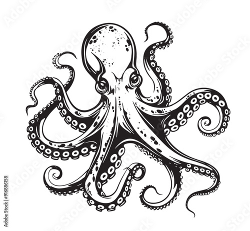 Octopus sketch. Hand drawn outline converted to vector