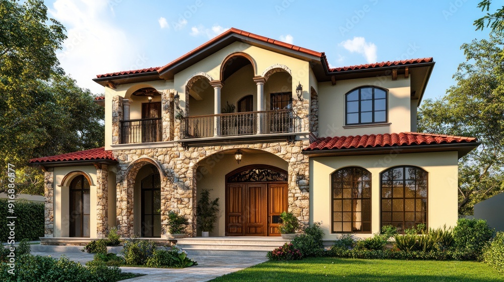 Luxury Mediterranean Style Home with Stone Facade Luxury Mediterranean Style Home with Stone Facade