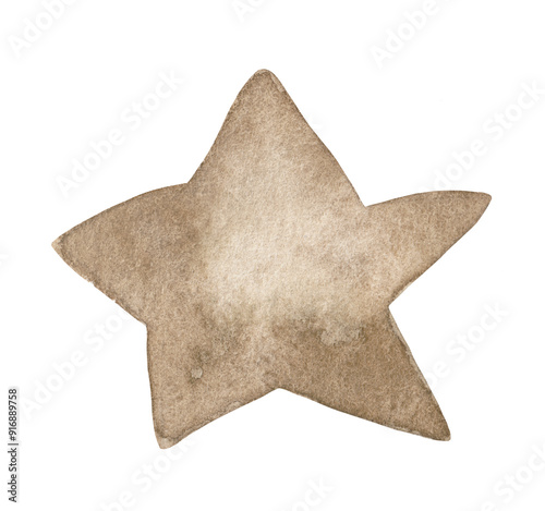 Watercolor illustration of a brown star on a clean white background. This simple yet charming artwork is perfect for nursery decor, children's themes, and creative projects.