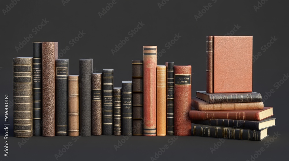 Stack of antique leather-bound books with gold accents. Stack of antique leather-bound books with gold accents.