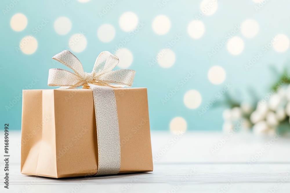 custom made wallpaper toronto digitalA beautifully wrapped gift box with a ribbon, set against a festive, blurred background of soft bokeh lights.