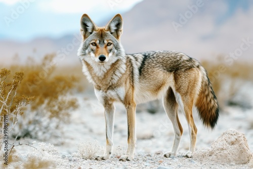 coyote standing alert in a national park, capturing the essence of wild canine survival in a desert ecosystem photo