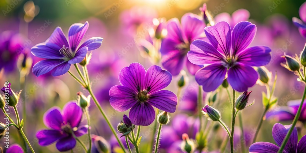 Vibrant purple lentil blossoms in sharp focus against a softly blurred background, showcasing delicate petals and stems in warm natural light. Vibrant purple lentil blossoms in sharp focus against a softly blurred background, showcasing delicate petals and stems in warm natural light.