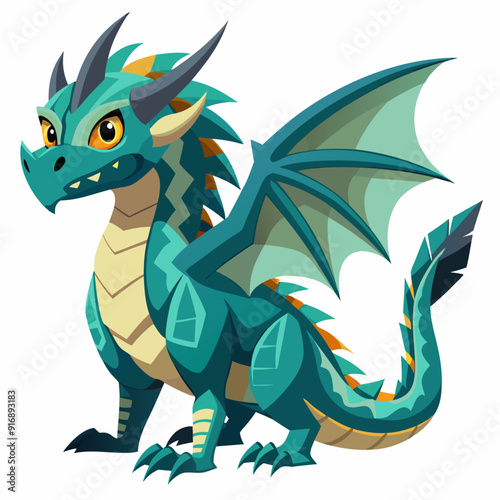 Cartoon Green Dragon with Spiked Tail and Wings