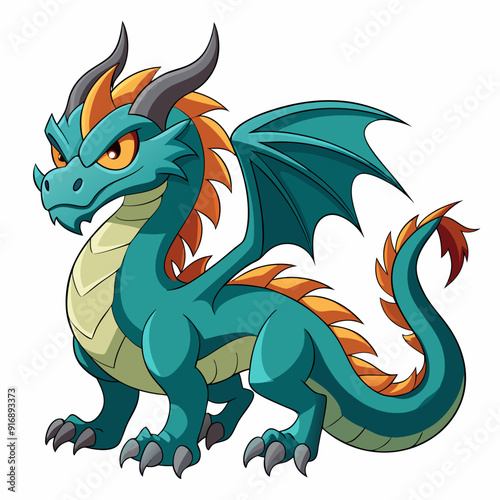 Cartoon Blue Dragon with Orange Spikes and Wings