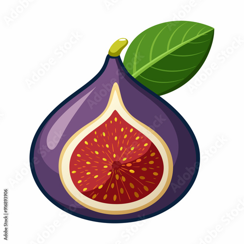A Single Halved Fig with a Leaf