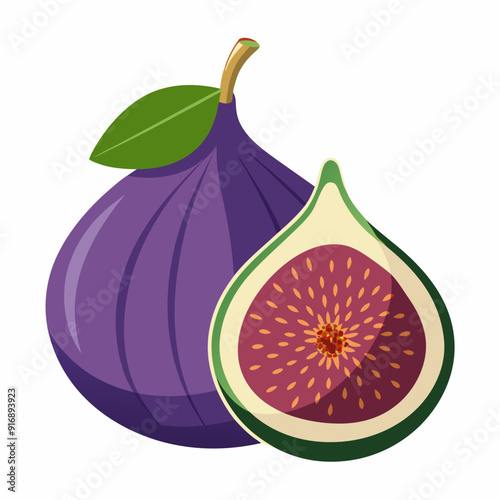 Whole and Sliced Fig with Leaf on White Background