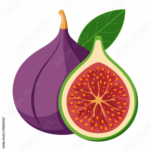 Whole and Sliced Figs with a Green Leaf