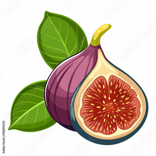 A Whole Fig and a Half with Green Leaves