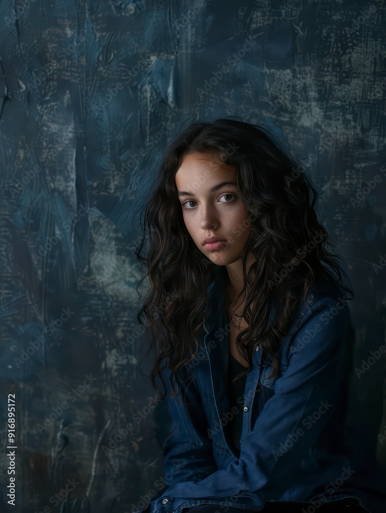realistic portrait over a dark blue artistic textured background realistic portrait over a dark blue artistic textured background