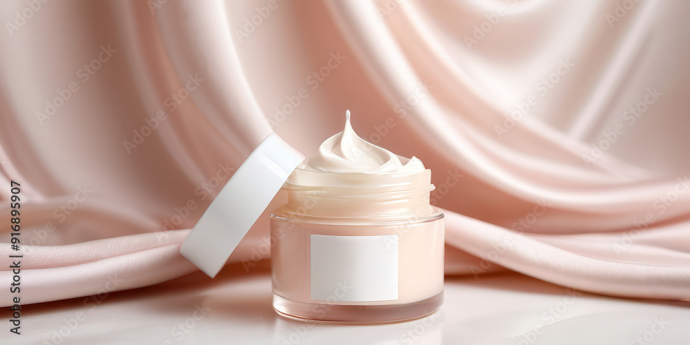 a jar of cosmetic cream scrub in pastel tones a jar of cosmetic cream scrub in pastel tones