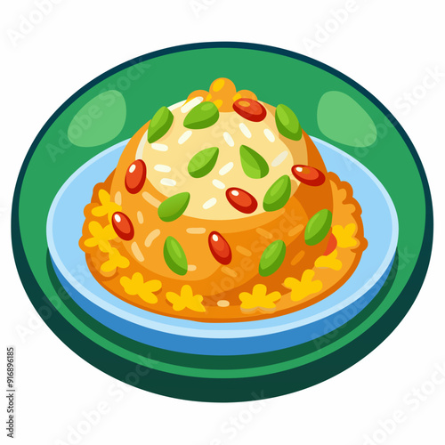 A Plate of Rice with Vegetables and Red Beans