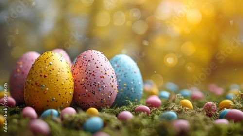 easter eggs wallpaper with rich colorful details on a yellow background