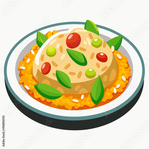 Plate of Fried Rice with Tomatoes, Peas, and Basil