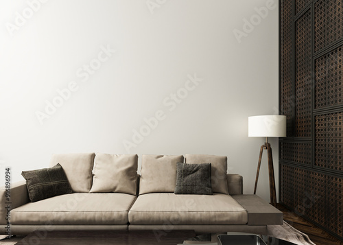 Wall mockup contemporary elegant modern living room decorative wall paneling dark wood accents