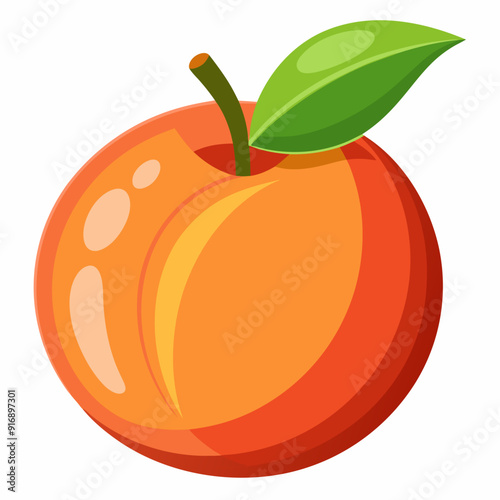 A Single Peach with a Green Leaf